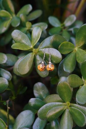boucles d'oreilles sphère argentée protection flamboyant jaune artisanat réunion